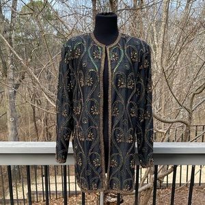 Vintage 80s 90s Sequin Beaded Oversized Disco Silk Cocktail Jacket